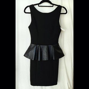 New Black AQUA Pencil Dress w/Pleather Peplum Sz S